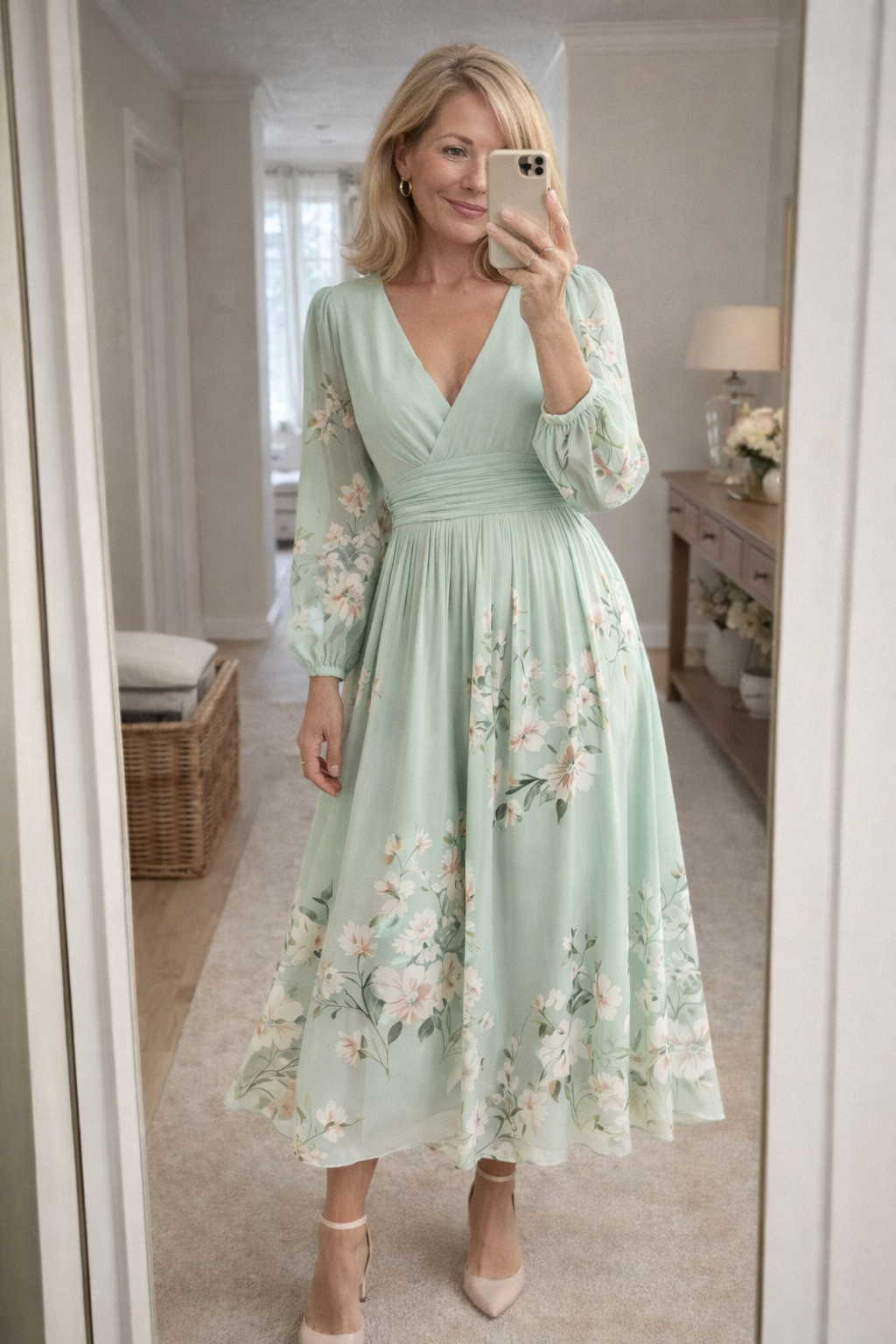 VENIRA | Vestido midi floral verde