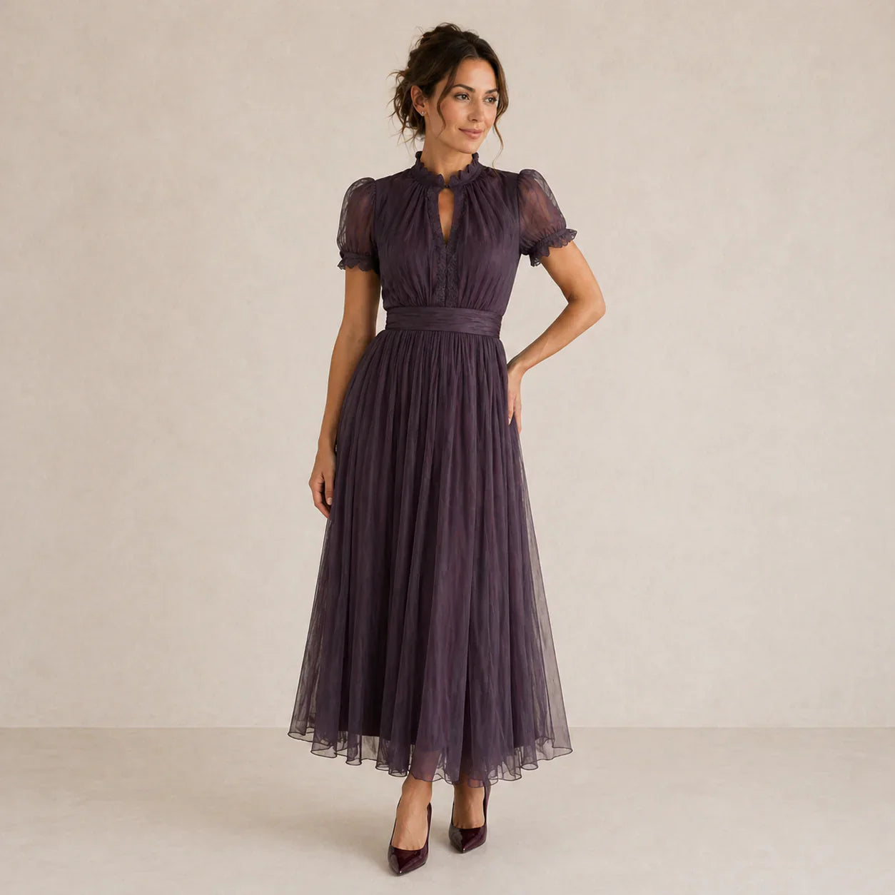 FLAVIA | Vestido largo morado con encaje