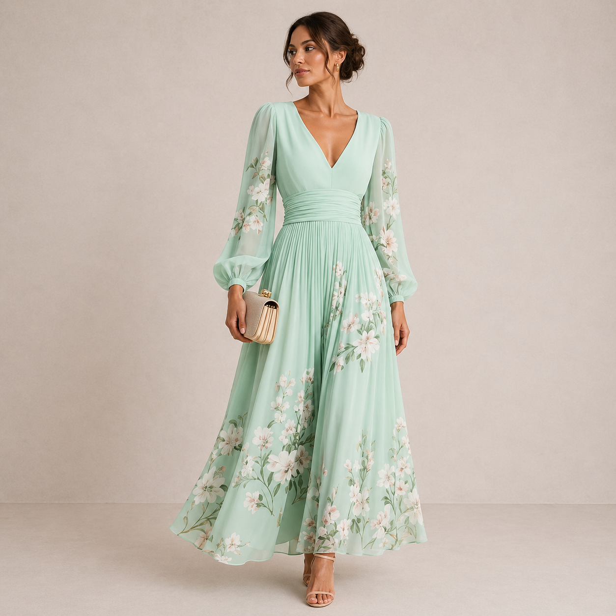 VENIRA | Vestido midi floral verde