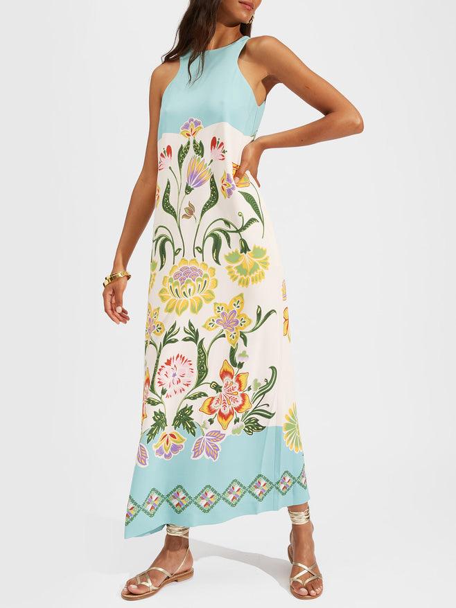 Vestido midi sin mangas con estampado