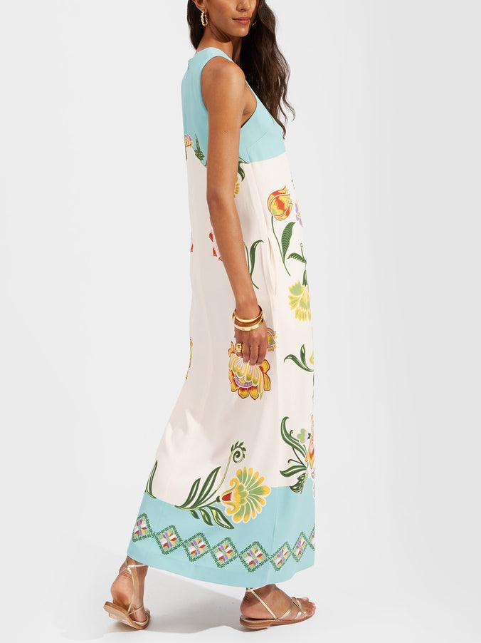 Vestido midi sin mangas con estampado