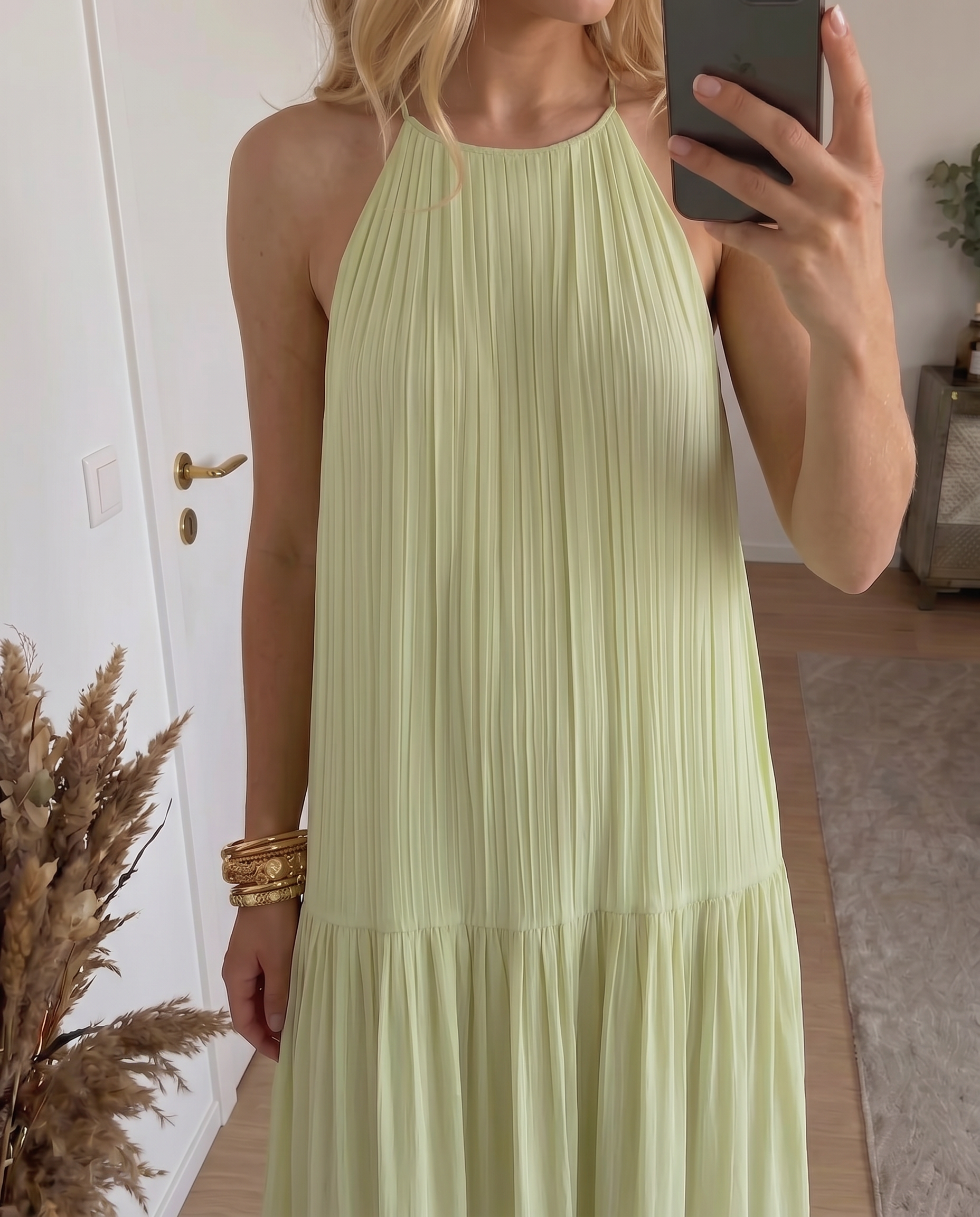 LIVIA | Vestido largo bohemio verde pistacho