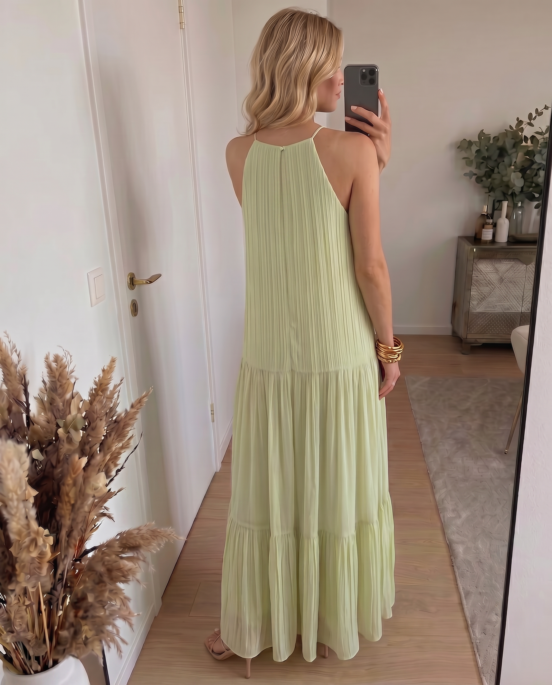 LIVIA | Vestido largo bohemio verde pistacho