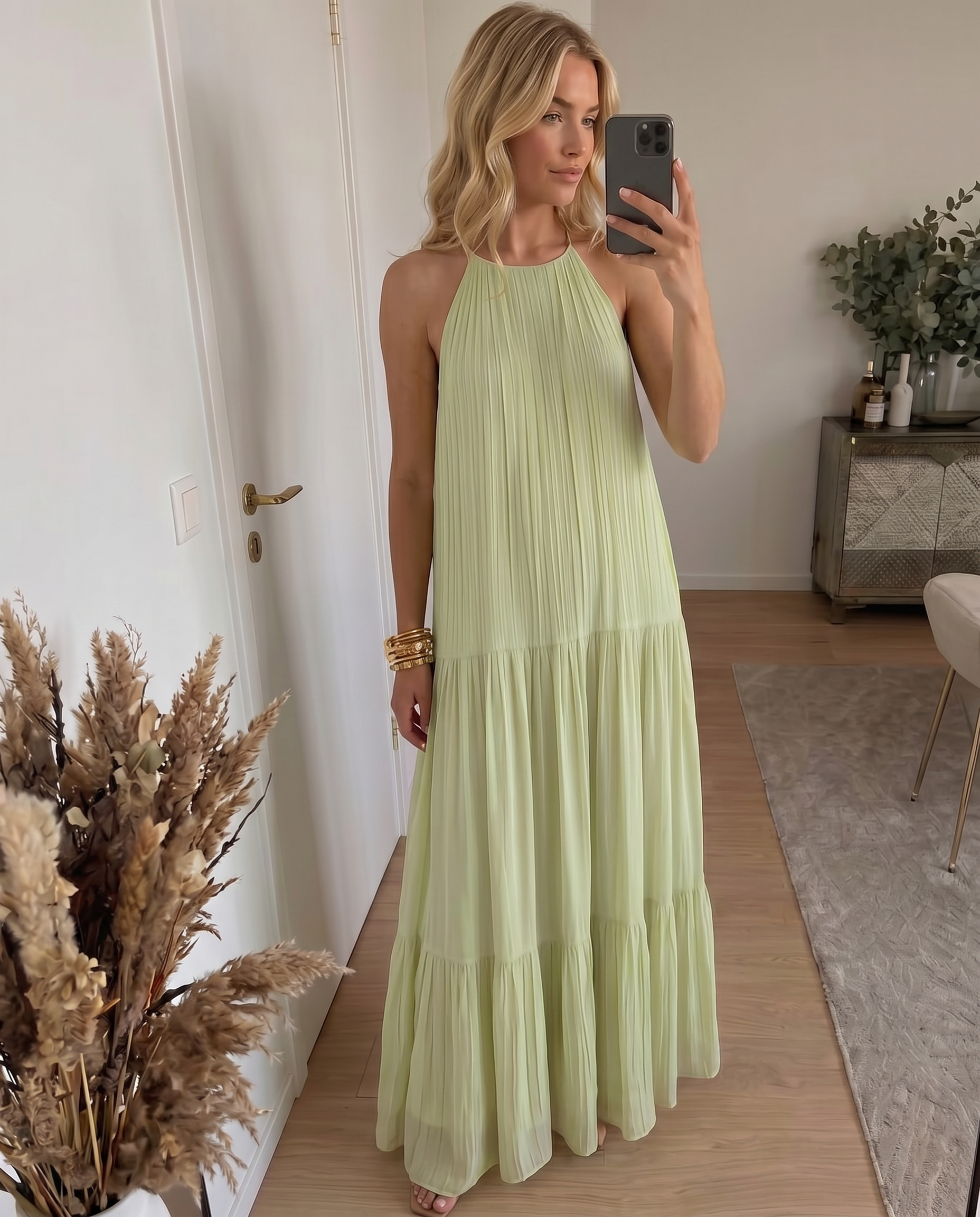 LIVIA | Vestido largo bohemio verde pistacho