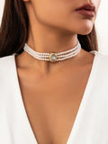 Collar corto de perlas y cuentas de turquesa