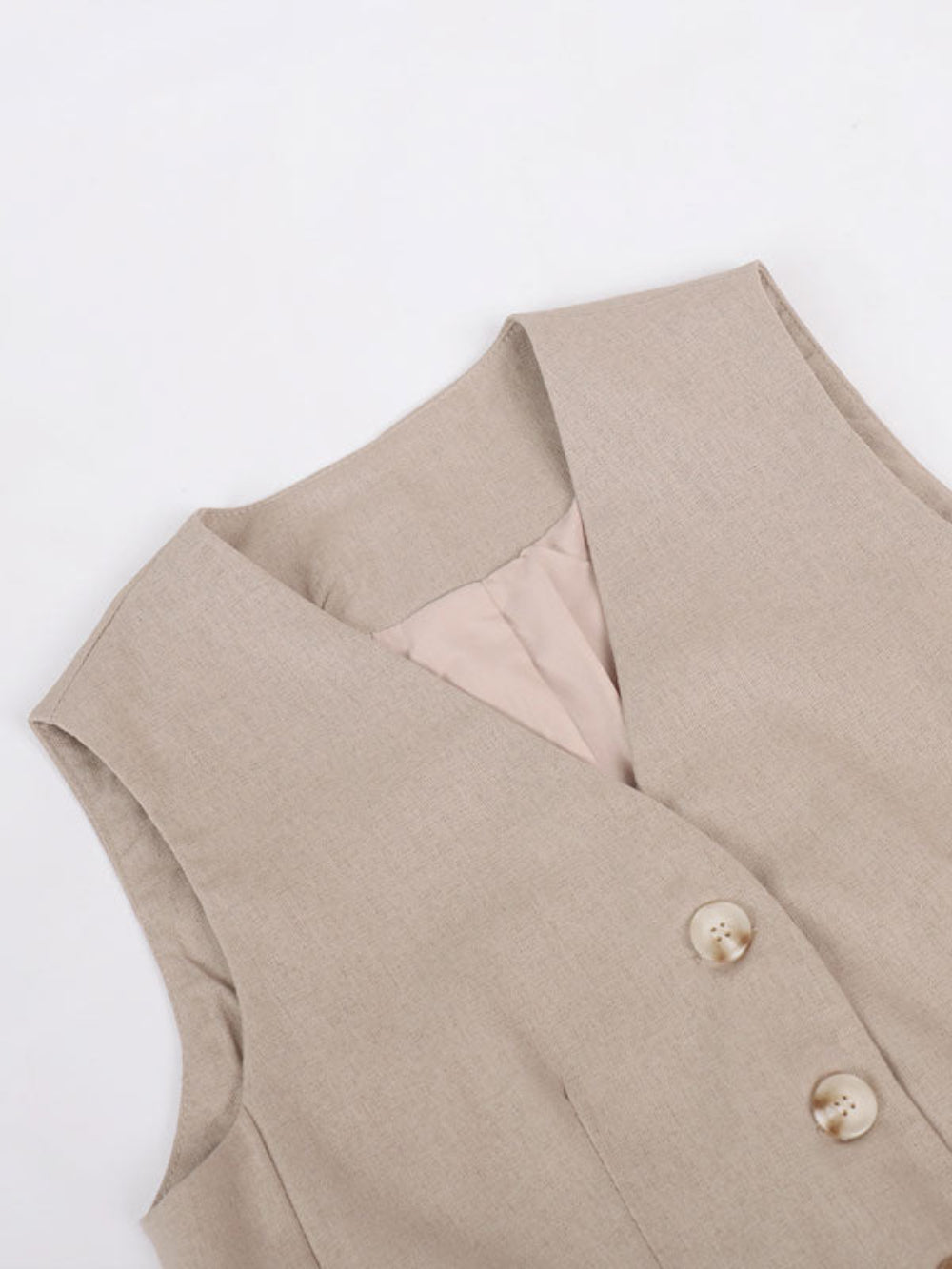 Conjunto tipo lino plisado con cuello en V