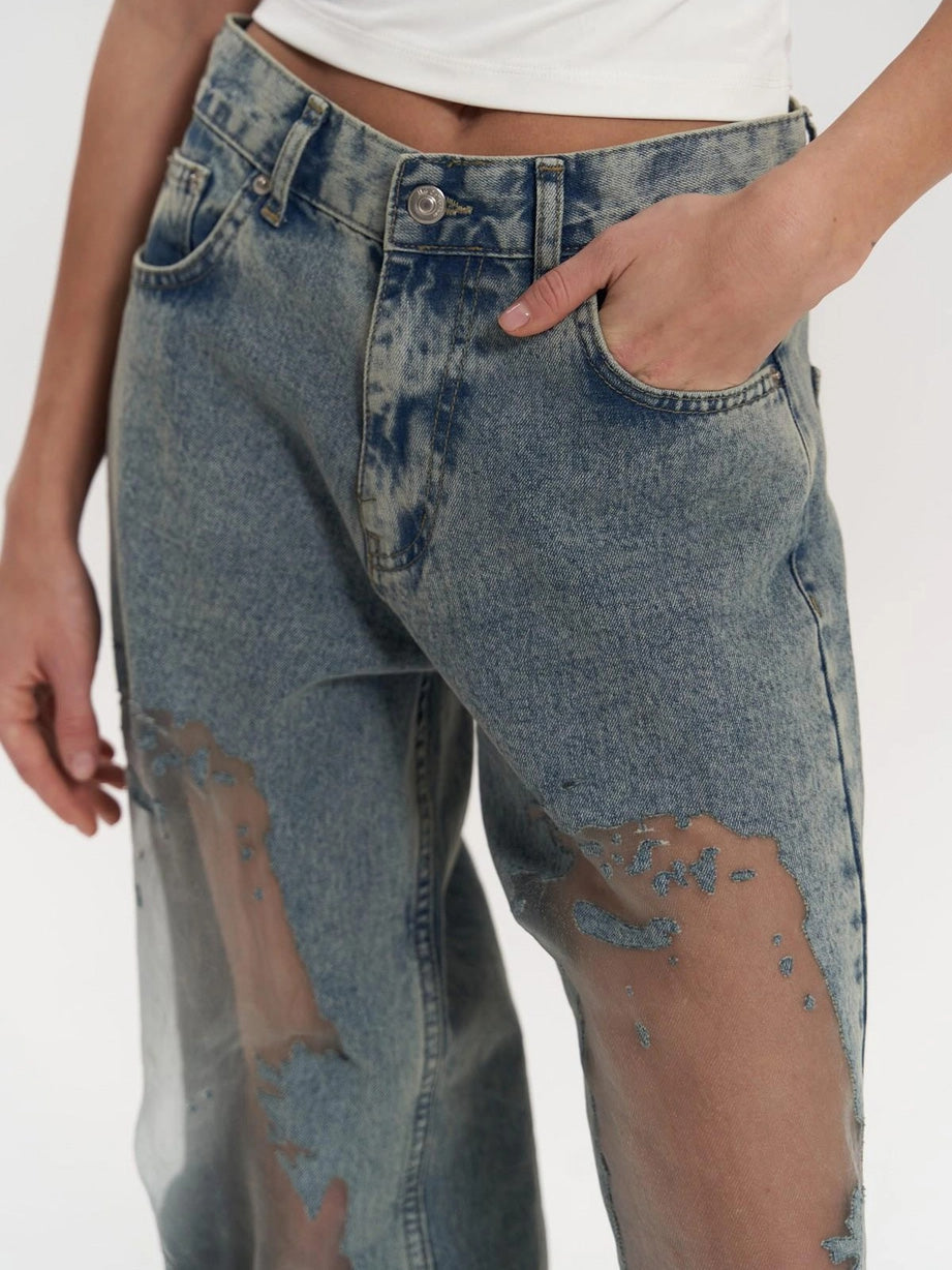 JEANS AZULES CON EFECTO TRANSPARENTE