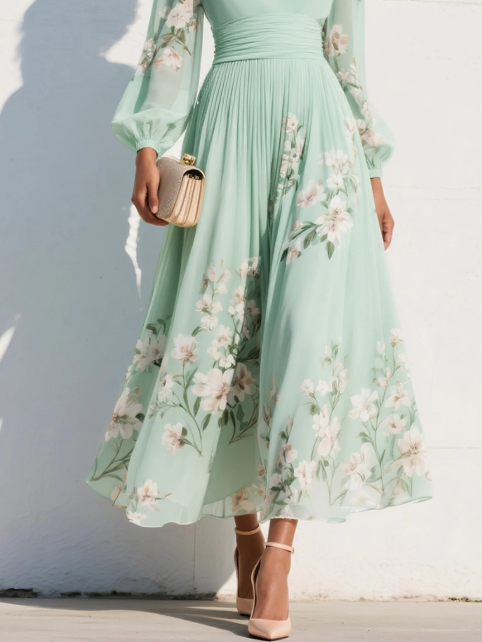 VENIRA | Vestido midi floral verde
