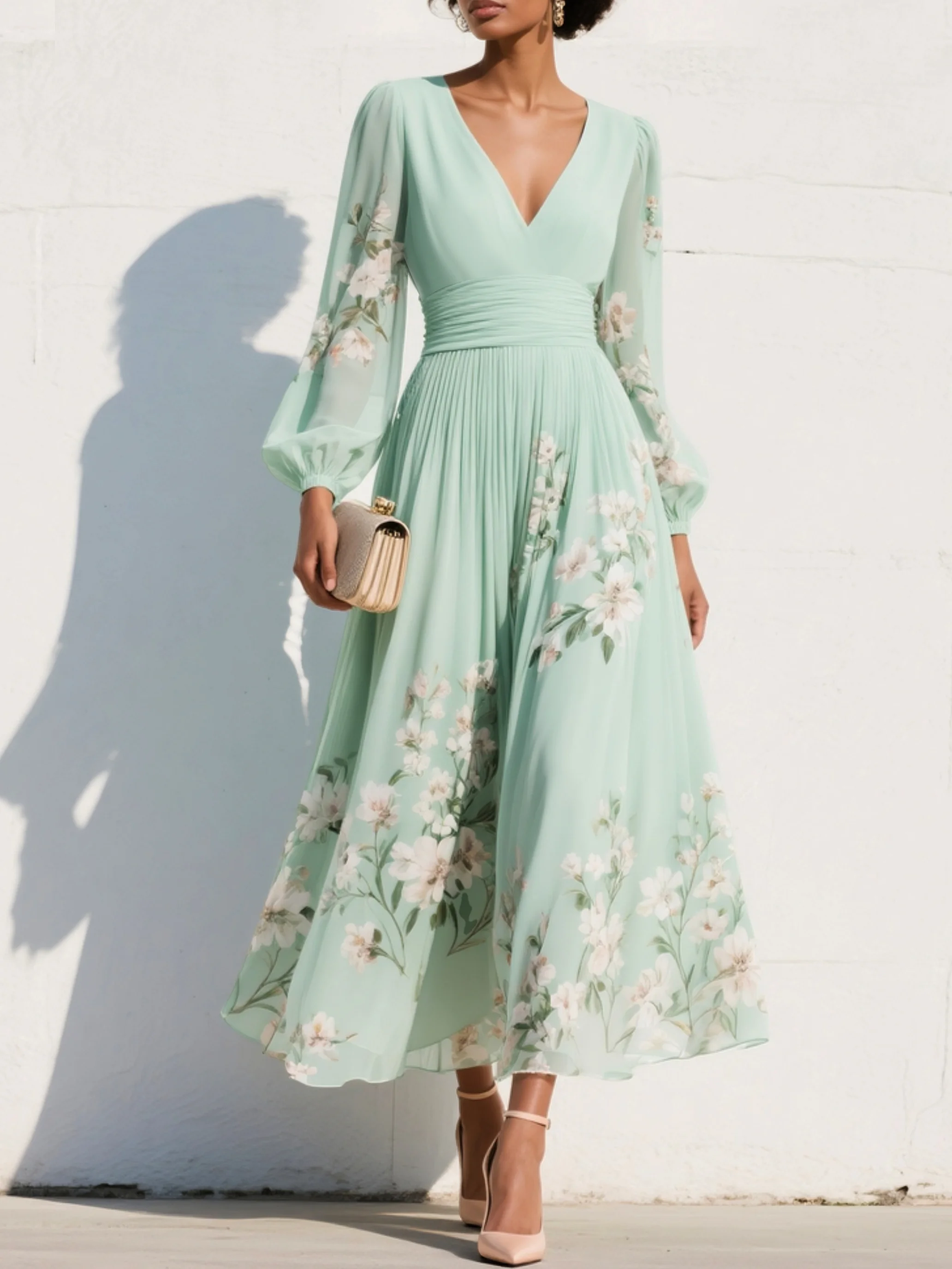 VENIRA | Vestido midi floral verde