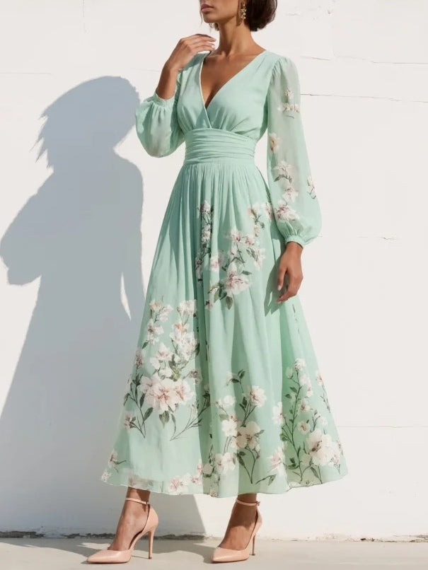 VENIRA | Vestido midi floral verde