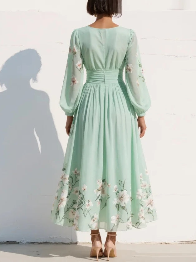 VENIRA | Vestido midi floral verde
