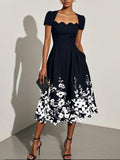 Vestido escote cuadrado irregular y estampado floral