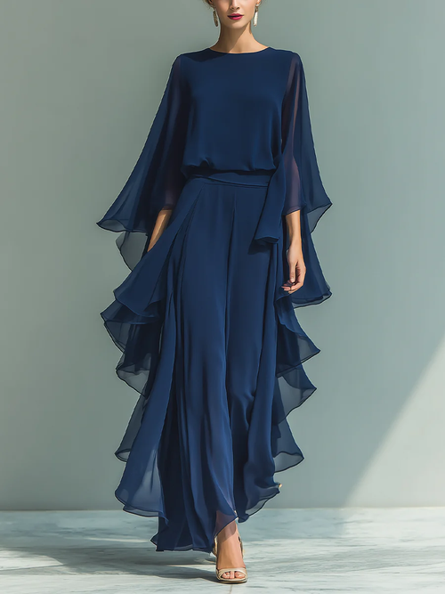 Aurora | Elegante vestido de gasa con volantes