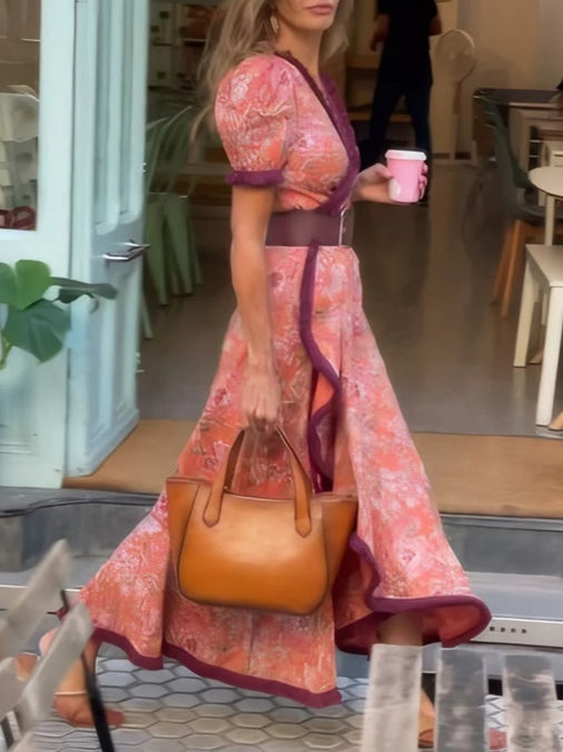 Vestido largo de manga corta con estampado