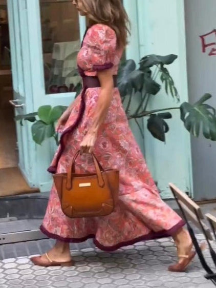 Vestido largo de manga corta con estampado