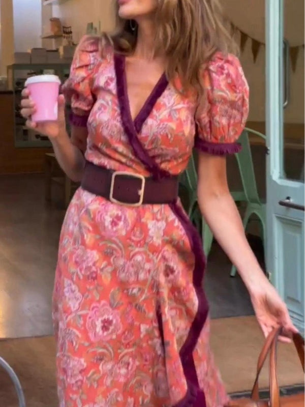 Vestido largo de manga corta con estampado
