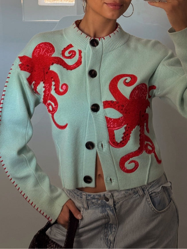 Cárdigan de punto estampado de pulpo