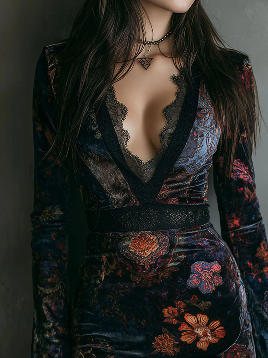 Vestido corto terciopelo con estampado