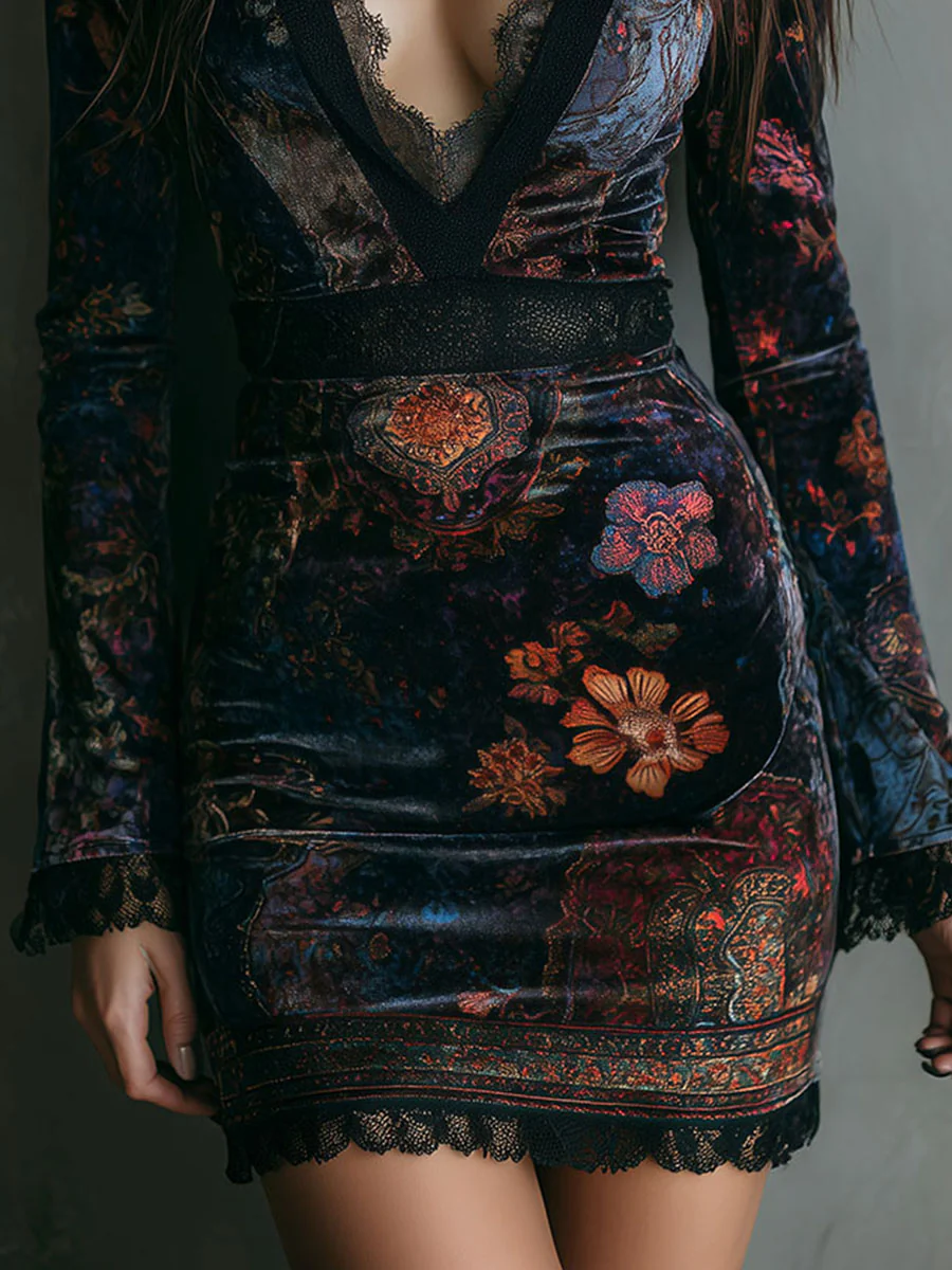 Vestido corto terciopelo con estampado