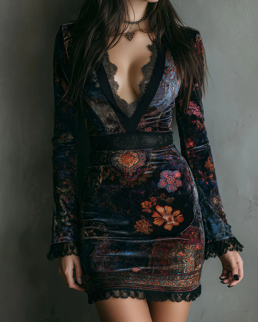 Vestido corto terciopelo con estampado