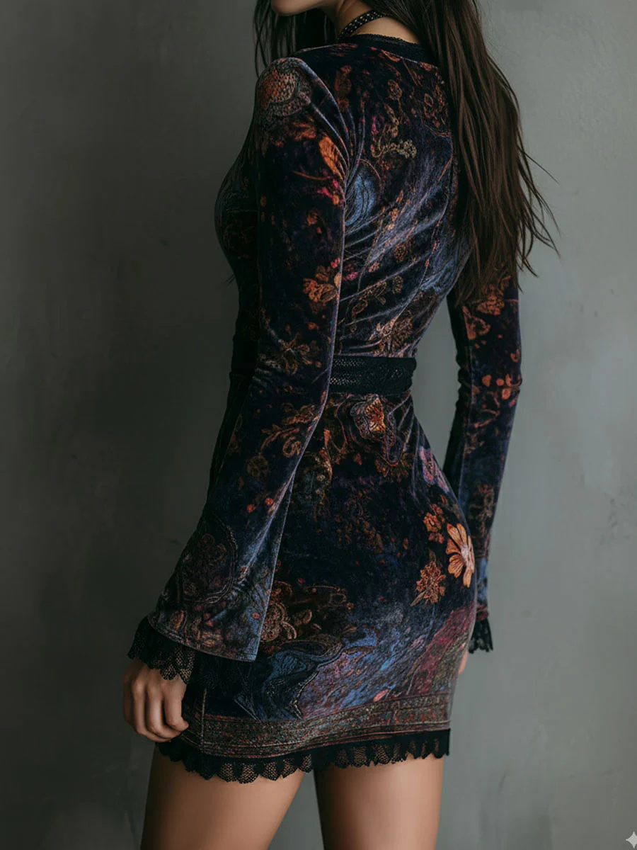 Vestido corto terciopelo con estampado