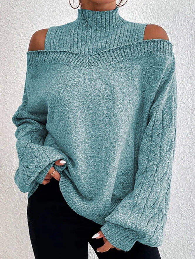 Suéter con cuello alto y hombros descubiertos