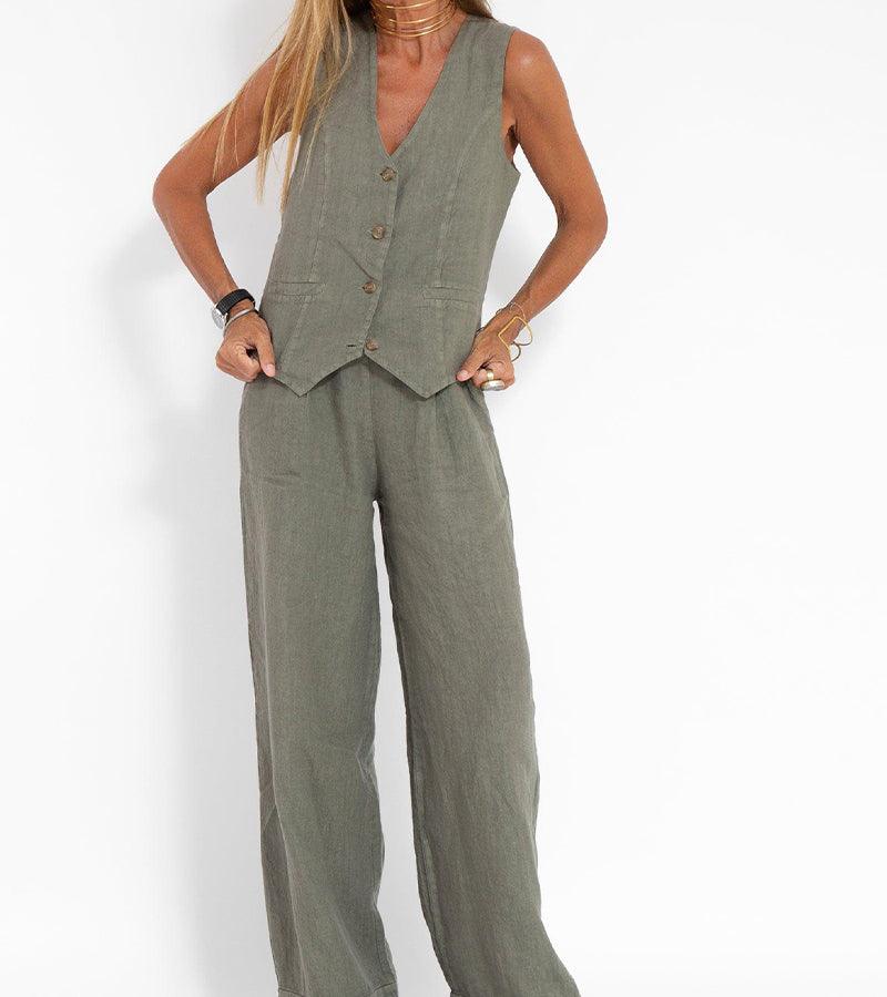 Conjunto de algodón con chaleco y pantalones