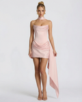 VESTIDO MINI CORSET CON DRAPEADO Y LAZADA