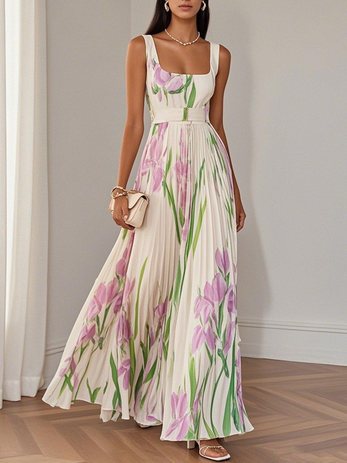 Vestido largo blanco floral