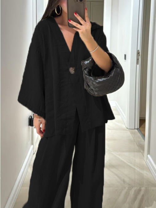 Conjunto casual con cuello en V