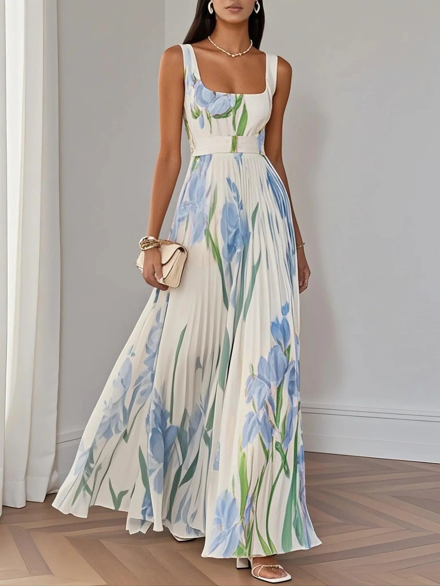 Vestido largo blanco floral
