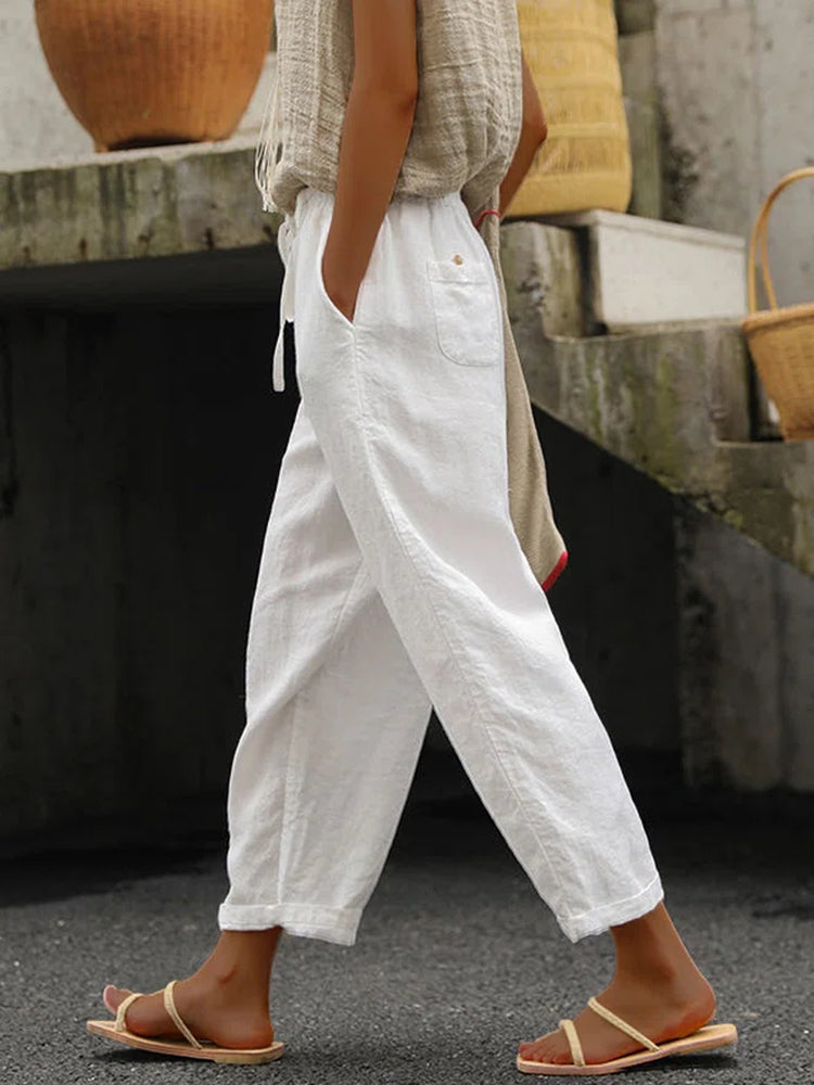 Pantalones holgados con cordones de color liso