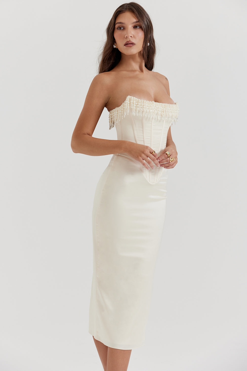 VESTIDO MIDI CORSET SIN TIRANTES