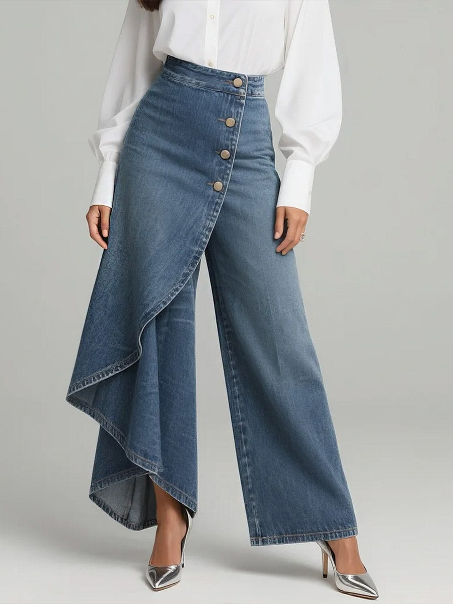 PANTALON DENIM CON VOLANTE