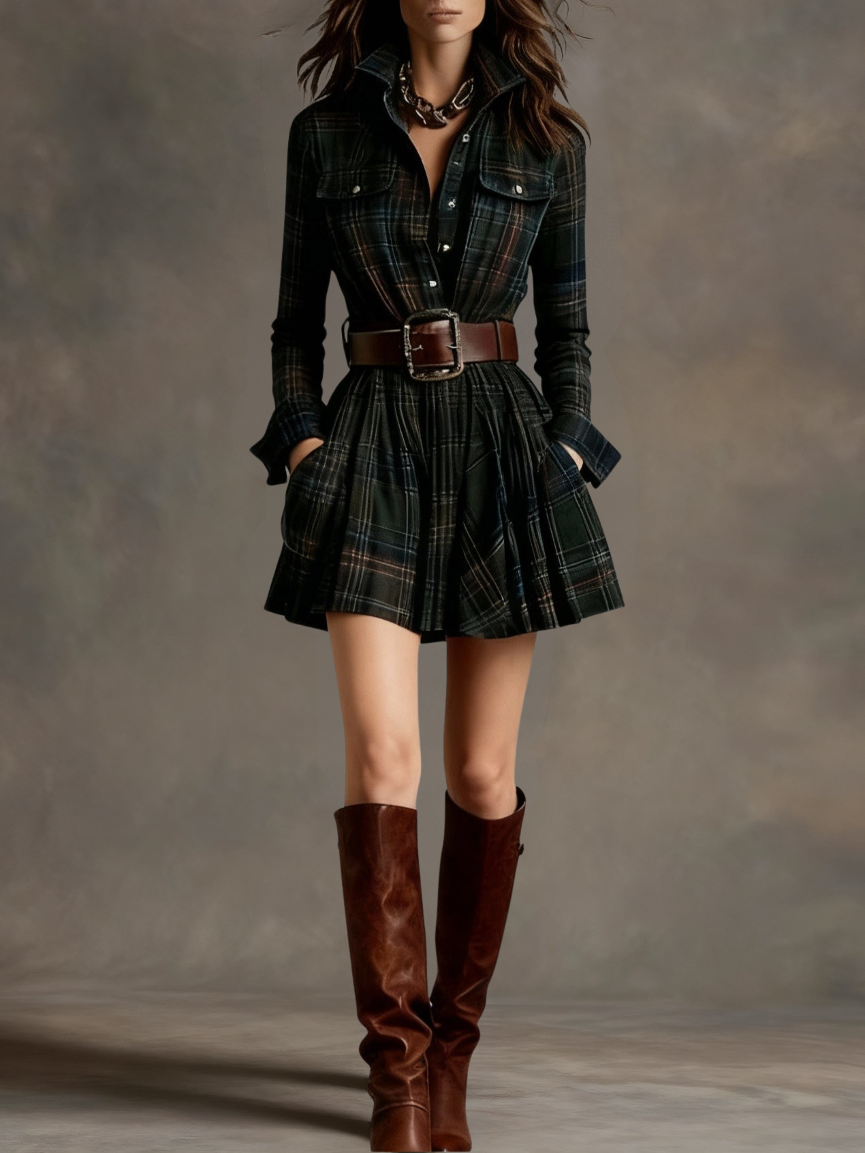 VESTIDO MINI CUADROS CON CINTURÓN