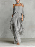 Isabela | Conjunto gris fluido con top de tirantes y pantalones ligeros