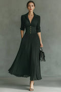 VESTIDO MIDI PLISADO CON CINTURA MARCADA