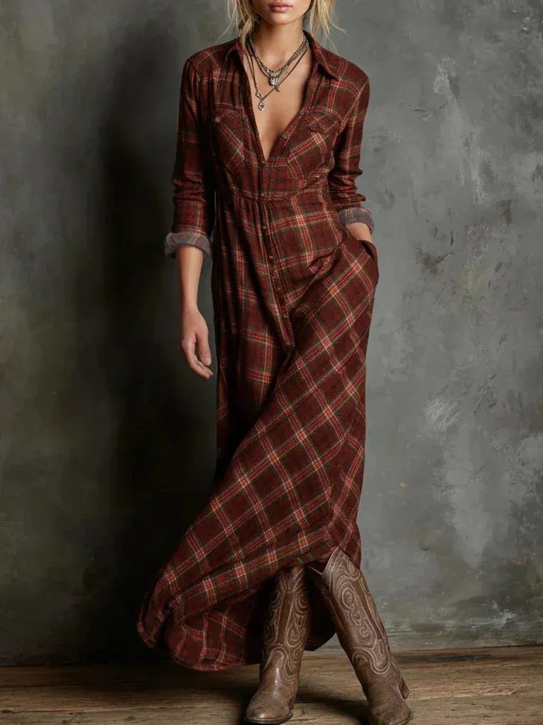 VESTIDO CAMISERO LARGO CUADROS