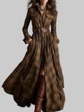 VESTIDO CAMISERO LARGO CUADROS CON CINTURÓN
