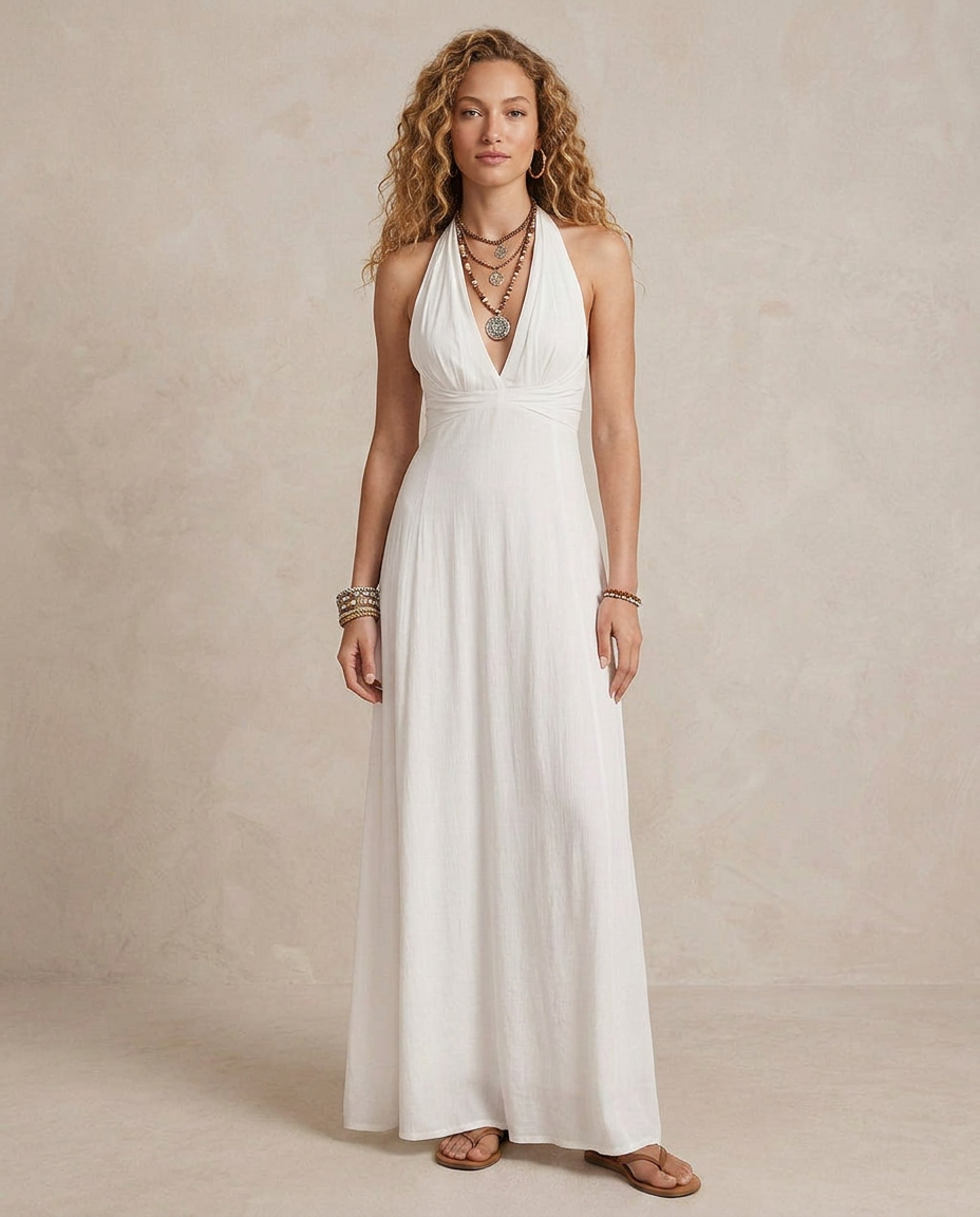ELORA | Vestido largo halter color marfil