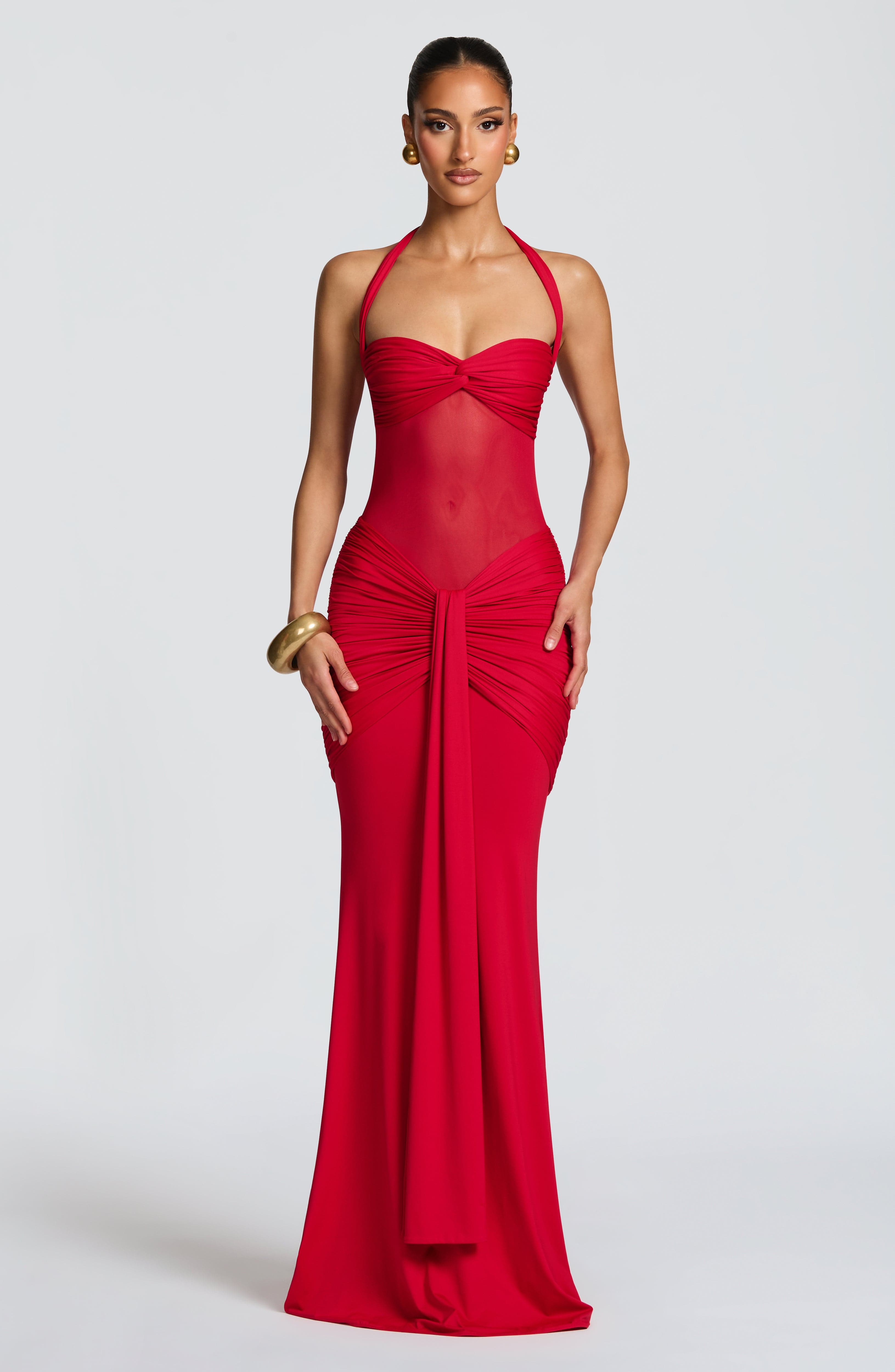VESTIDO LARGO HALTER FRUNCIDO